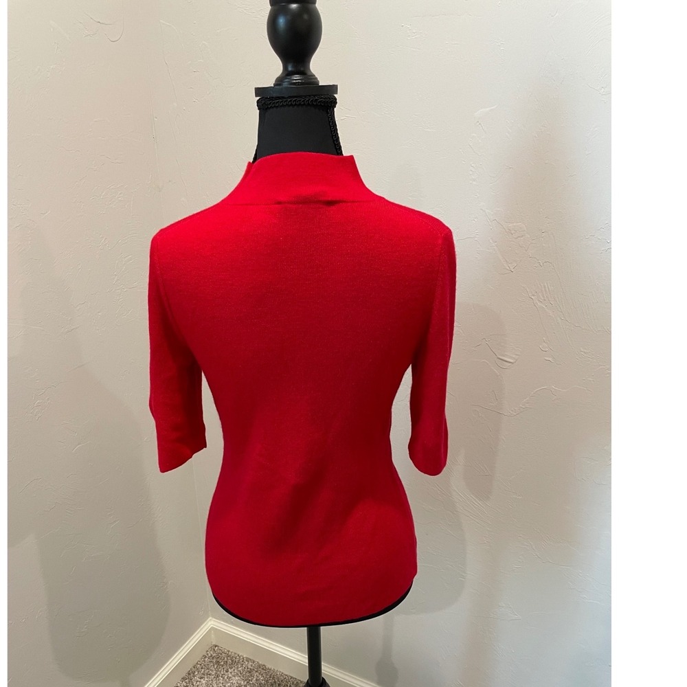 Ann Taylor Red Mock Neck Elbow Sleeve Knit Sweater Top Womens XS - Picture 4 of 5